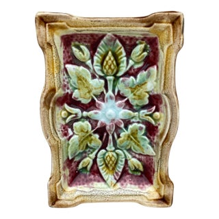 19th Century French Small Rectangular Majolica Catchall For Sale