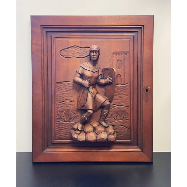 Antique Architectural Panel Carved Wood Medieval Knight, 1950s For Sale - Image 10 of 10