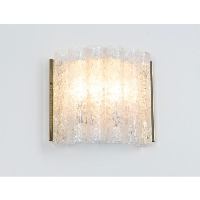 Brass Ice Glass Wall Sconces attributed to Doria, Germany, 1960s, Set of 2 For Sale - Image 8 of 9