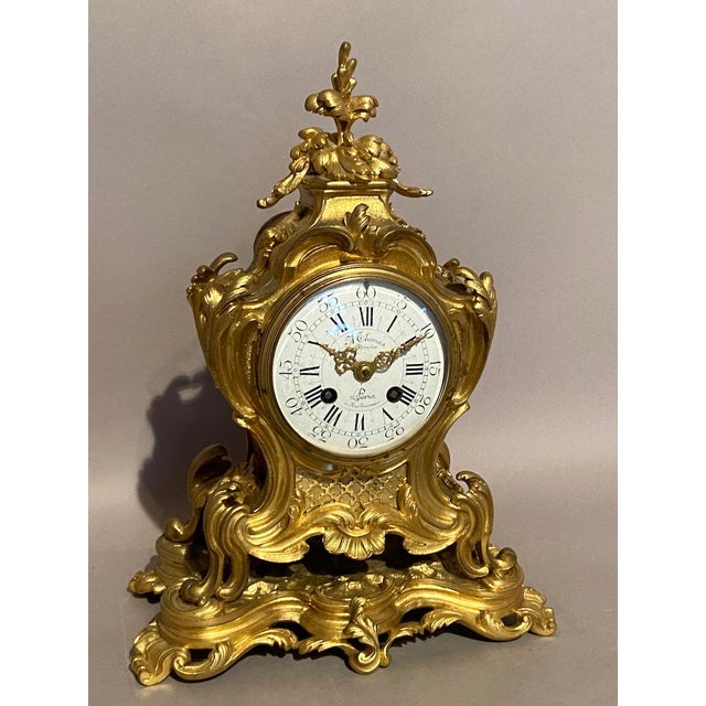 19thC Japy Frères Louis XV Gold Ormolu Bronze Mantel Clock 1pc For Sale - Image 10 of 18