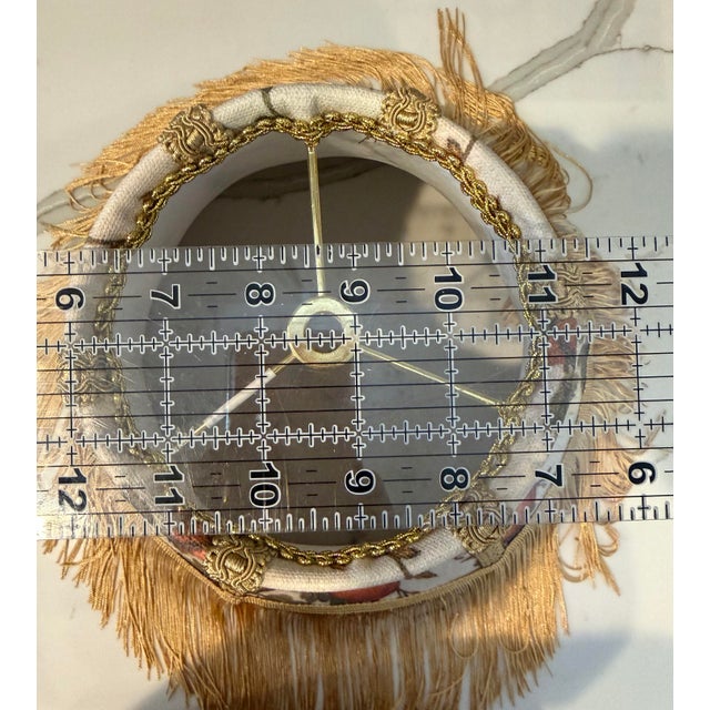 Traditional Silk Lampshade in Persimmon Botanical Print With Gold Trim For Sale - Image 3 of 5