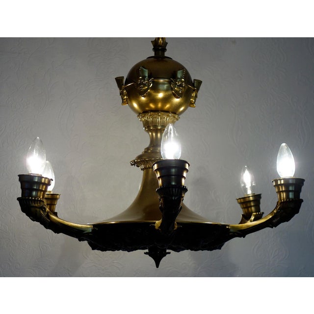 Metal Antique French Brass 6-Light Putti Chandelier, 1940s For Sale - Image 7 of 11