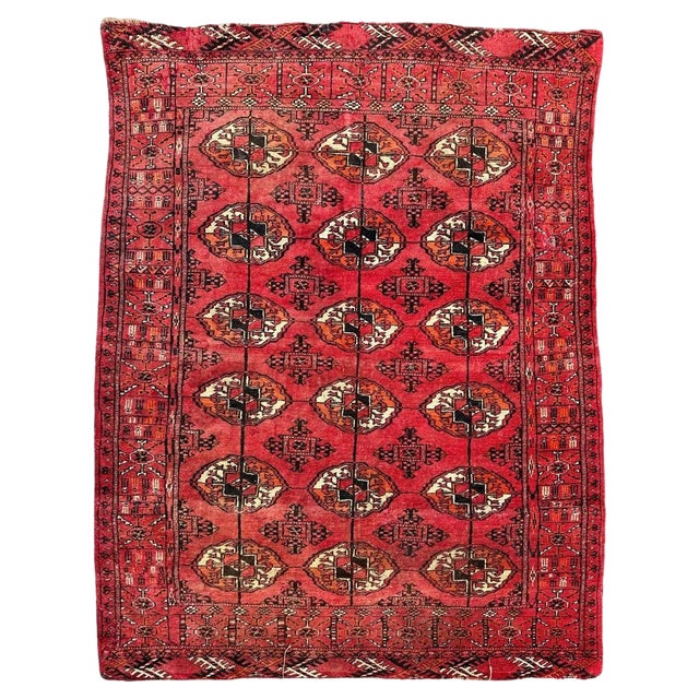 Vintage Distressed Turkmen Bokhara Rug, 1940s For Sale