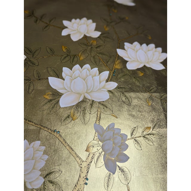 Not Yet Made - Made To Order Single Hand Painted Gold Leaf Chinoiserie Wallpaper Panel, Magnolia & Pheasant Bird Mural, Custom Size Available For Sale - Image 5 of 7