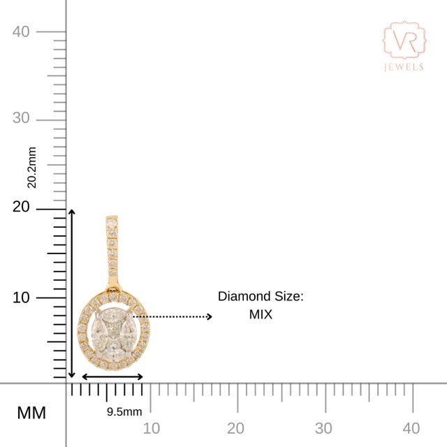 14k Gold Artisian Brilliant Cut Cluster Diamond Halo Pendant by Vr Jewels For Sale - Image 9 of 11