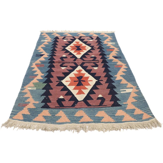 Tribal Vintage Persian Shiraz Kilim Rug With Boho Chic Tribal Style 03'10 X 05'03 For Sale - Image 3 of 9