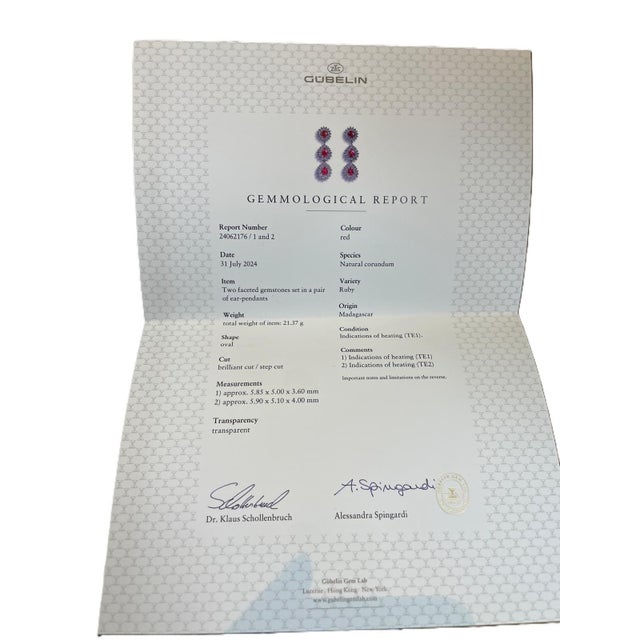 Platinum Double Dangle Diamond Halo Gubelin Certified Red Ruby Earrings- 2 Pieces For Sale - Image 16 of 16