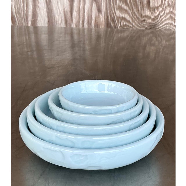 Late 20th Century Vintage Asian Glazed Ceramic Stacking Bowls - Set of 5 For Sale - Image 5 of 10