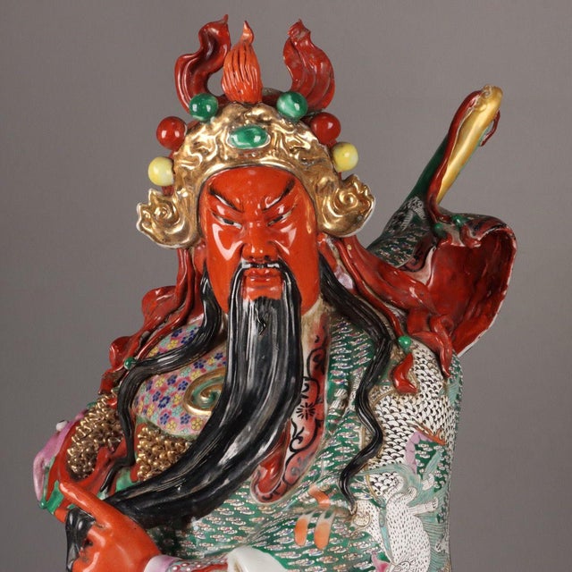 Ceramic Monumental Chinese Famille Rose Porcelain Figure of Guan Gong - 32" Tall For Sale - Image 7 of 9