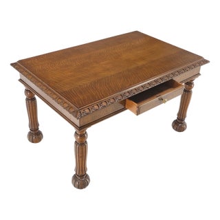 Heavy Fluted Carved Oak Legs 1 Drawer Arts & Crafts Desk Writing Table Clean! For Sale