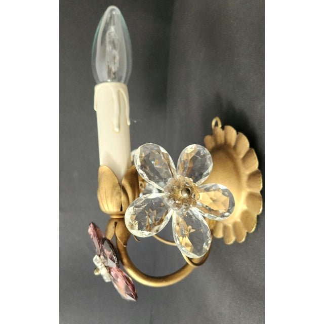 Gilt Floral Wall Lamps with Murano Glass Flowers, Italy, 1960s, Set of 2 For Sale - Image 12 of 18