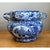 This vintage blue and white jardiniere is a richly patterned piece of chinoiserie porcelain, with a broad, bulbous body...