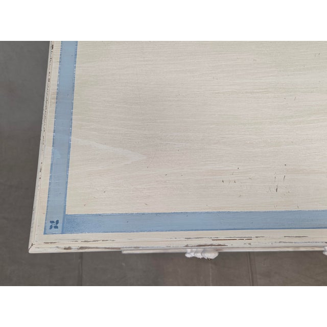 Vintage Rustic English Pine Five Drawer Dresser With Distress Painted and Stenciled Surface For Sale - Image 9 of 15