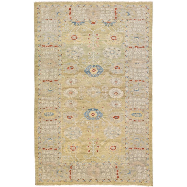 Modern Sultanabad Yellow Handmade Wool Rug With Floral Design For Sale - Image 11 of 11