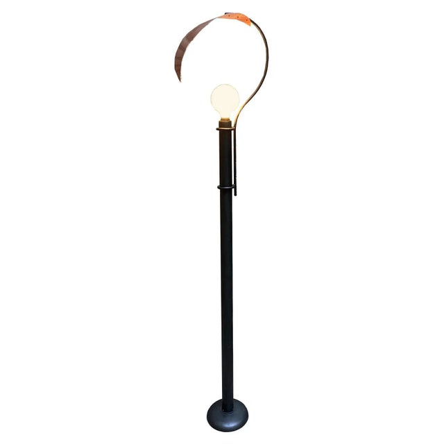 Floor Lamp in Black Painted Metal and Large Copper Leaf, 1980s For Sale - Image 9 of 9