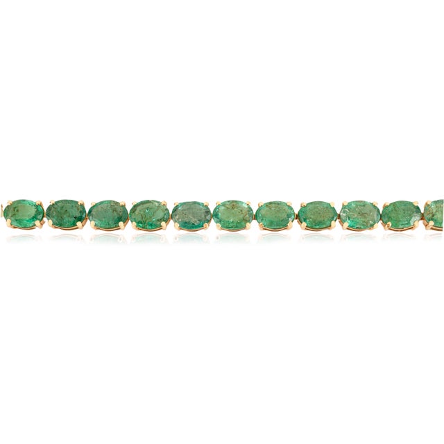 Art Deco 14.49 Carat Certified Emerald Tennis Bracelet in 14k Solid Yellow Gold- 7 Inches For Sale - Image 3 of 13