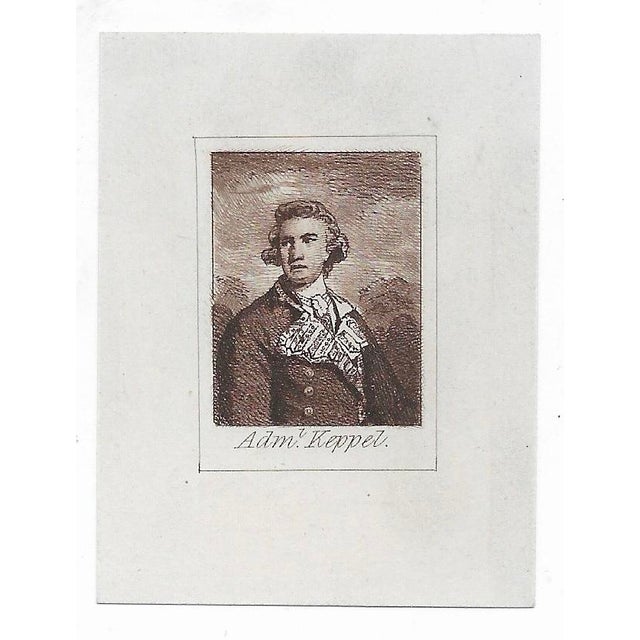Antique miniature engraving of Admiral Augustus Keppel (1725-1786) after a portrait by Sir Joshua Reynolds. Sheet size:...