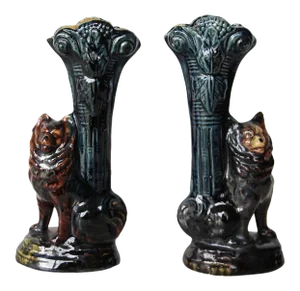 Antique Portuguese Palissy Ware Vases - A Pair
