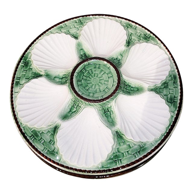 1900s St. Clement Majolica Oyster PLates, Set of 6 For Sale