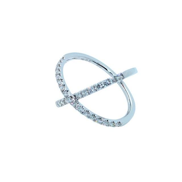 Contemporary Brilliant Cut White Diamond X Criss Cross Pave Cocktail Fashion Open Bypass 14 K, Size 8 For Sale - Image 3 of 9