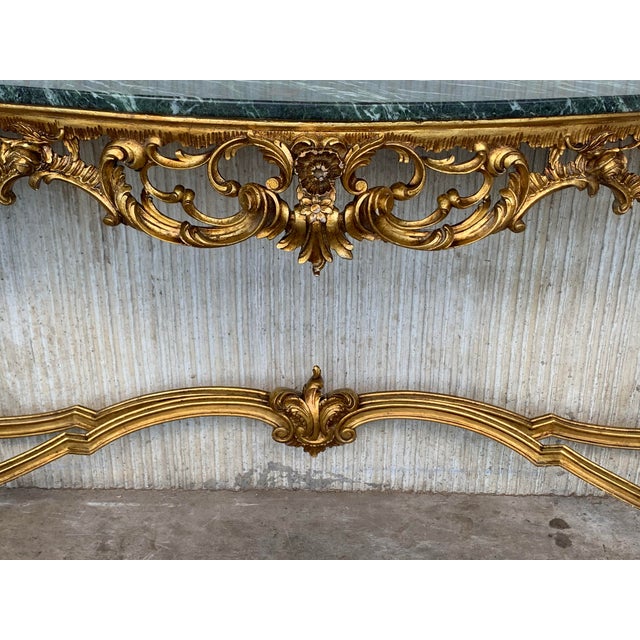 20th Century Baroque Style Carved Walnut Ormolu and Green Marble Console Table For Sale - Image 9 of 11
