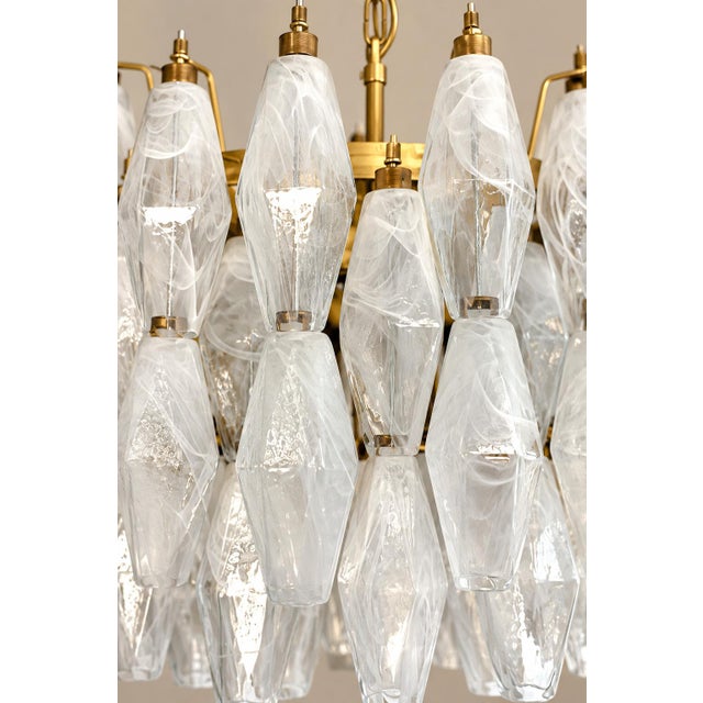 Murano Italian Poliedri Glass Chandelier With Gold-Finished Structure For Sale - Image 4 of 5