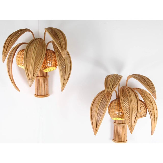 Palm Rattan Wall Sconces, Set of 2 For Sale - Image 14 of 14