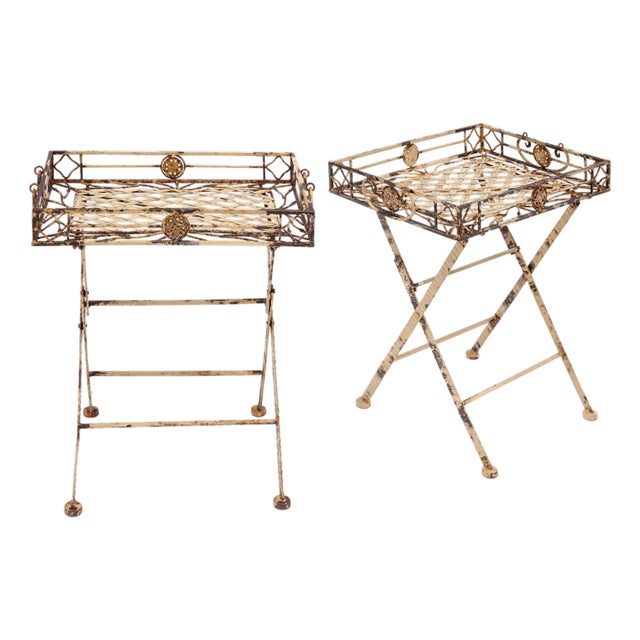 Folding Side Tray Tables, Art Deco Period, Metal, French, 1930s For Sale