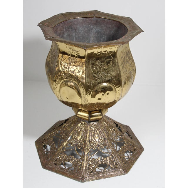 Vintage Brass Metal Embossed Footed Planter or Cachepot For Sale - Image 9 of 12