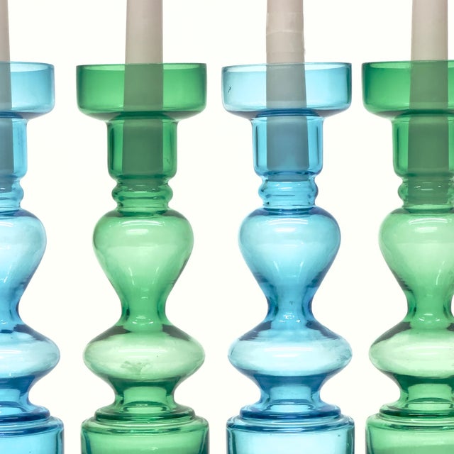 Mid 20th Century Mid-Century Modern Blue Glass Pompadour Candlesticks in the Manner of Nanny Still for Riihimäen Lasi Oy For Sale - Image 5 of 6