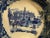 Large flow blue style bowl by Victoria Ironstone with classic European scenes, birds and flowers on the inside and out....
