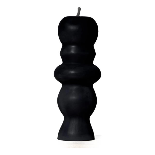 Sculptural Postmodern Beeswax Pillar Candle No.02 in Midnight Black For Sale