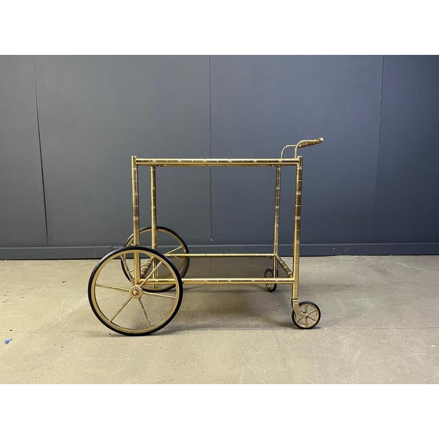 Brass Faux Bamboo Bar Cart with Glass by Orsenigo, Italy, 1970s For Sale - Image 9 of 11