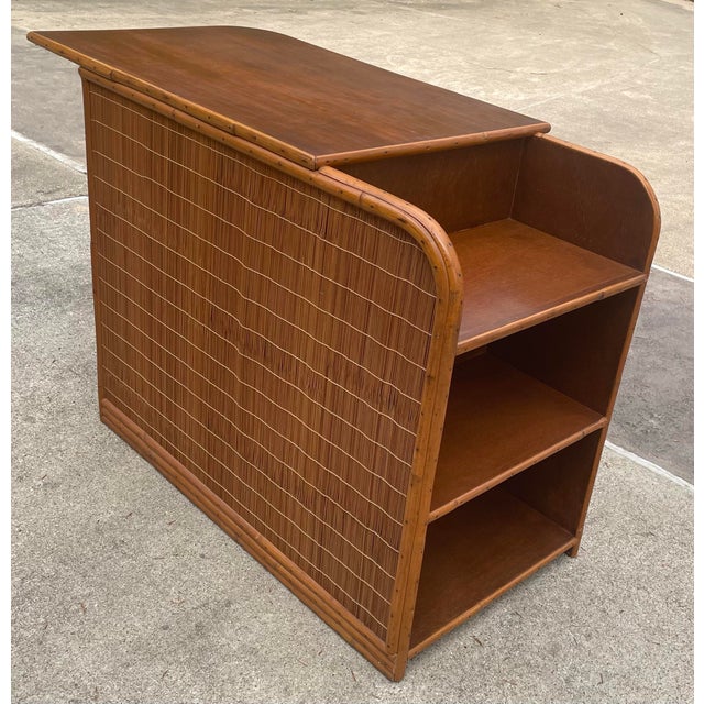 Mid 20th Century Vintage Rattan Raffia Back Desk in the Style of Paul Frankl For Sale - Image 5 of 11