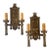 Early 20th Century Cast Bronze Tudor Style Double Wall Sconces With Mica Backplates For Sale