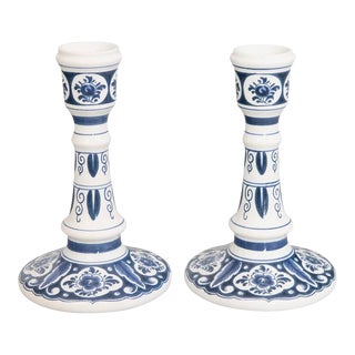 Dutch Delft Candlesticks, a Pair For Sale
