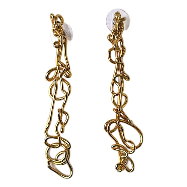 Gold-Tone Abstract Long Drop Earrings, Pair For Sale