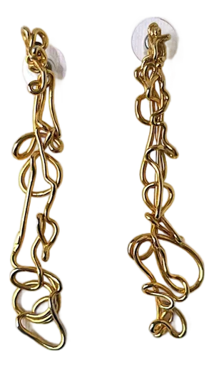 Gold-Tone Abstract Long Drop Earrings, Pair