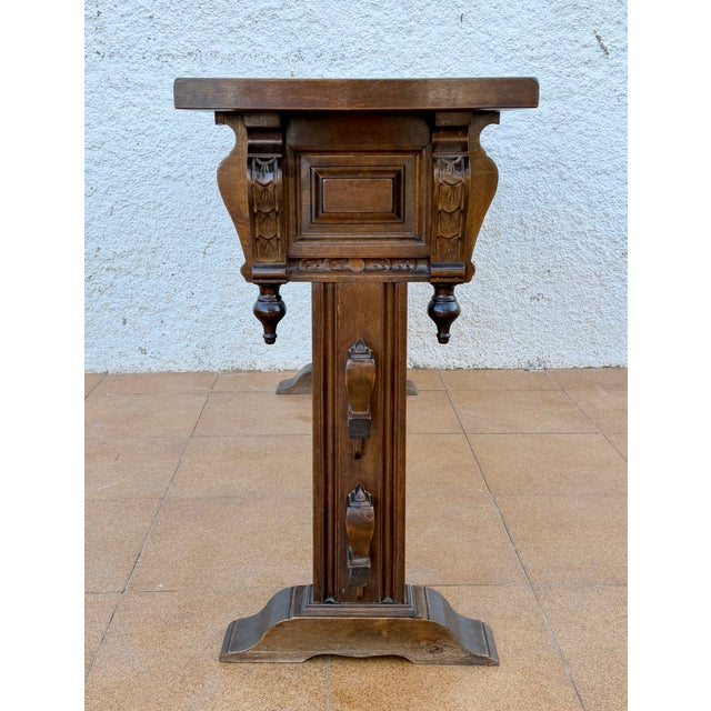Valenti Mid 20th Century Valenti Spanish Carved Wood Console Table With Drawers and Turned Spindles For Sale - Image 4 of 13