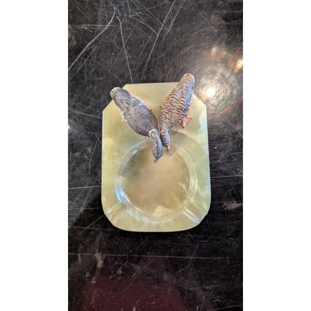 American Antique Bronze Cold Painted Duck on Onyx Base Ashtray For Sale - Image 3 of 3
