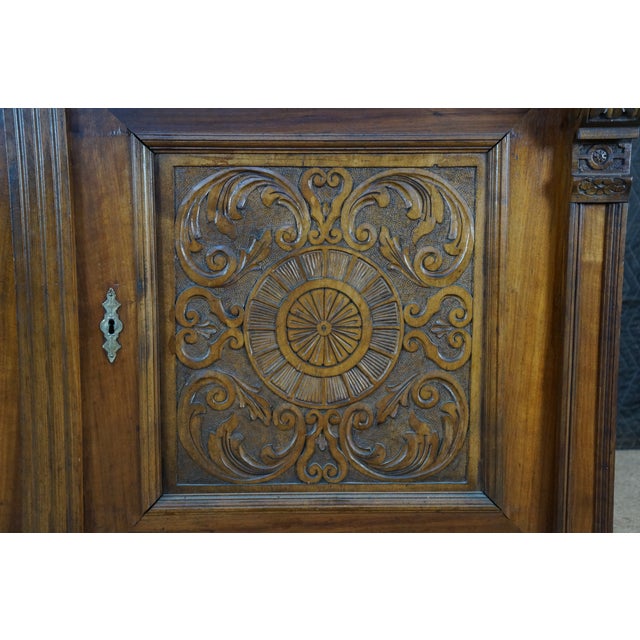 Antique 19th C. French Renaissance Revival Carved Walnut Buffet Hutch Cupboard For Sale - Image 18 of 18