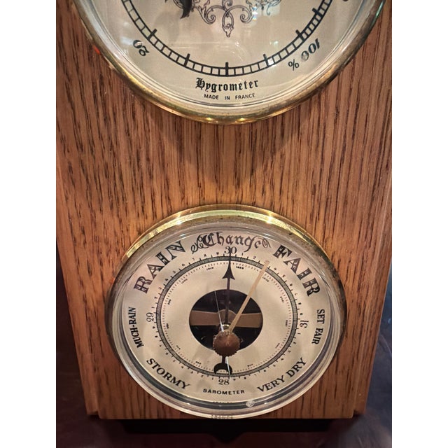 Vintage 1950's/1960's French Multi-Dial Oak Weather Station - Thermometer, Hygrometer & Barometer For Sale In San Diego - Image 6 of 9