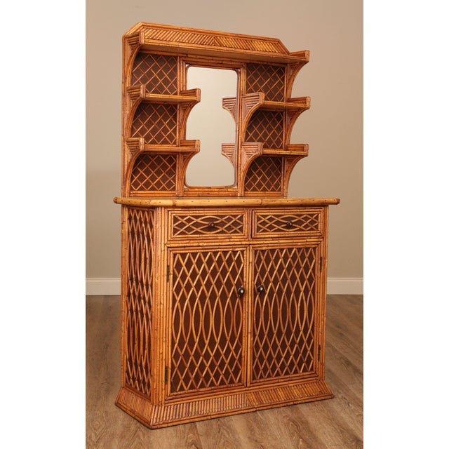 Vintage Rattan Mirror Back With Shelves Chairish