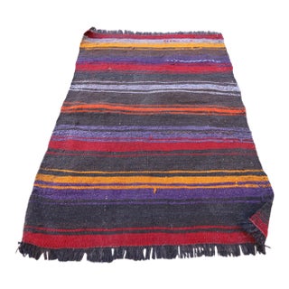 1970 Rustic Black Striped Kilim For Sale