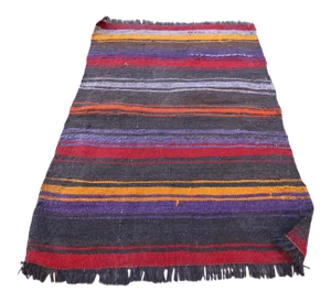 1970 Rustic Black Striped Kilim