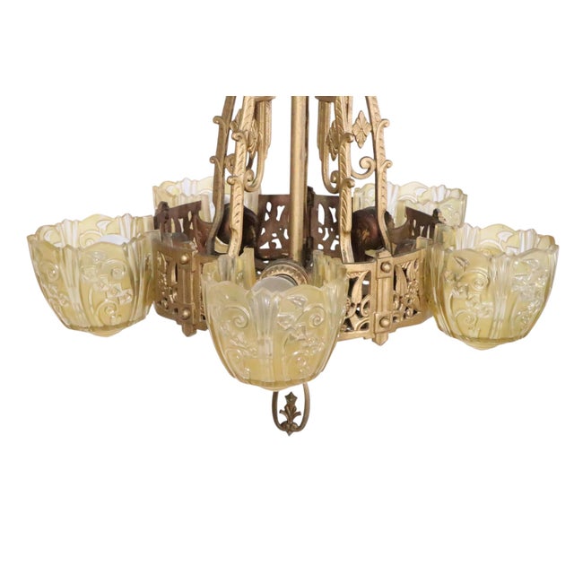 Art Deco Slip Shade Chandelier by the Lincoln Manufacturing Company C. 1930's For Sale - Image 11 of 11