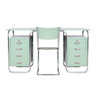 Bauhaus Writing Desk and Chair in Chrome-Plated Steel from Thonet, Czechia, 1930s, Set of 2 For Sale