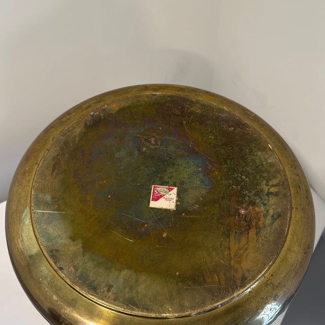 Brass Mid 20th Century Decorative Crafts Inc Large Hammered Brass Pot Kettle With Brass Swing Handle For Sale - Image 8 of 9