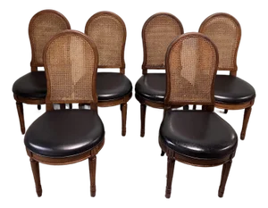 Vintage John Stuart Provincial Cane Back and Leather Dining Chairs