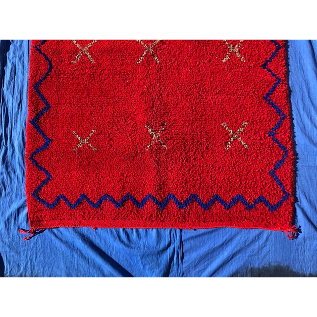 Bold Red Moroccan Wool Shag Rug Beni Ourain, Hand Knotted Boho Chic For Sale - Image 9 of 13